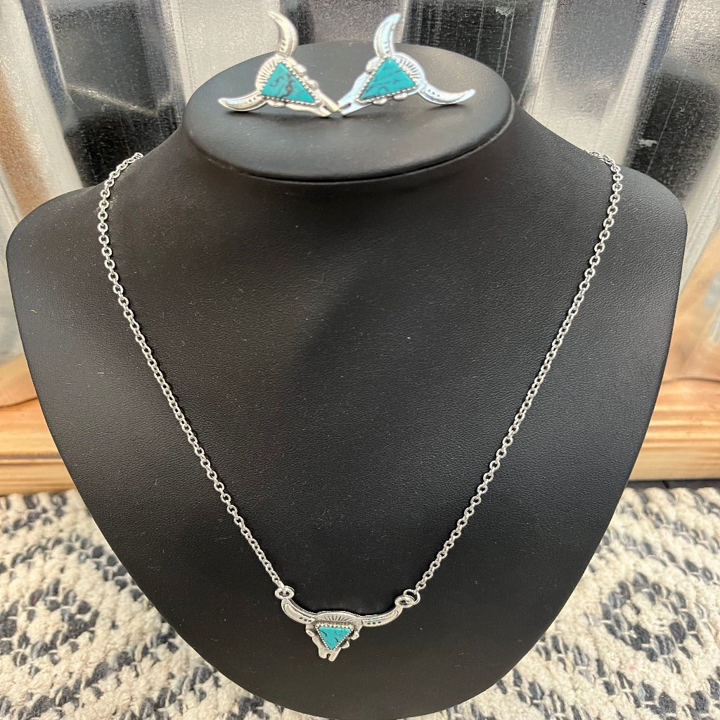 Bull Skull Necklace and Earrings