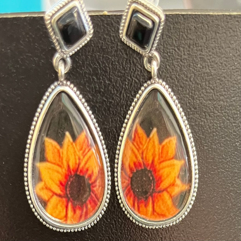 Black Sunflower Earrings