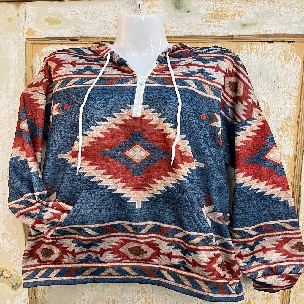Aztec Print Kangaroo Pocket Hoodie