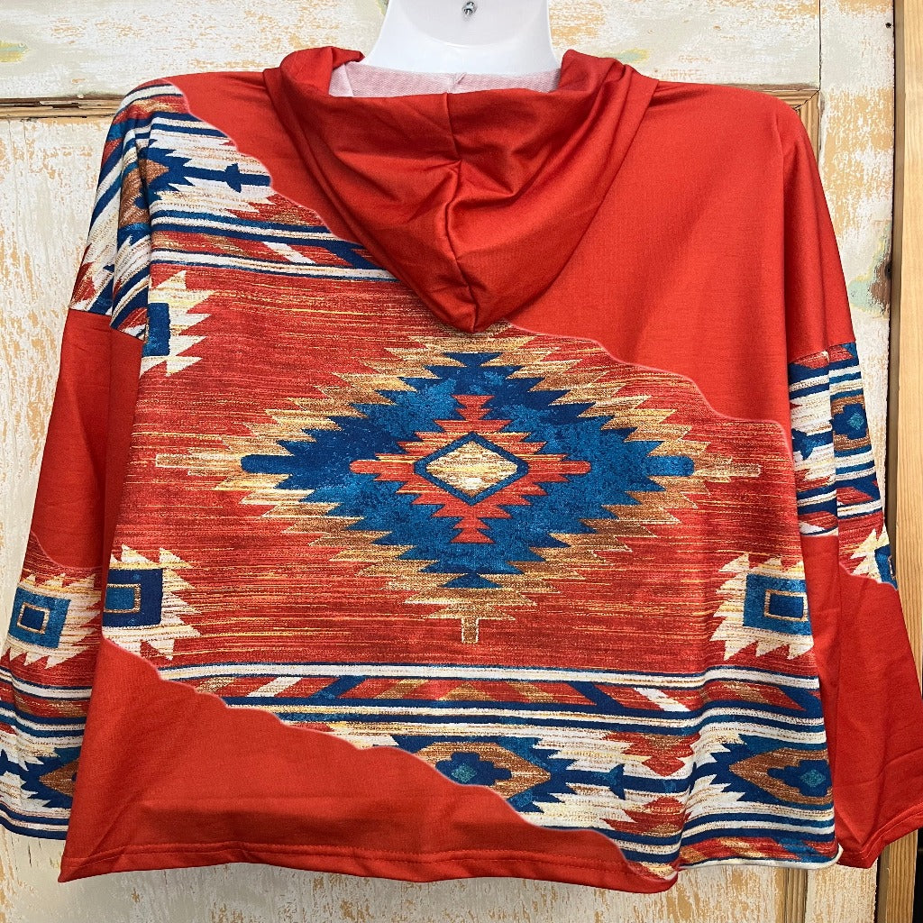  Orange Aztec, Long Sleeve Hoodie 