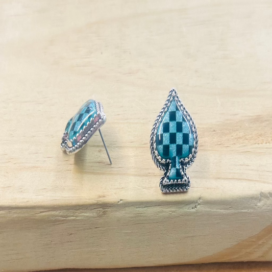 Blue Glitter Spade Earrings