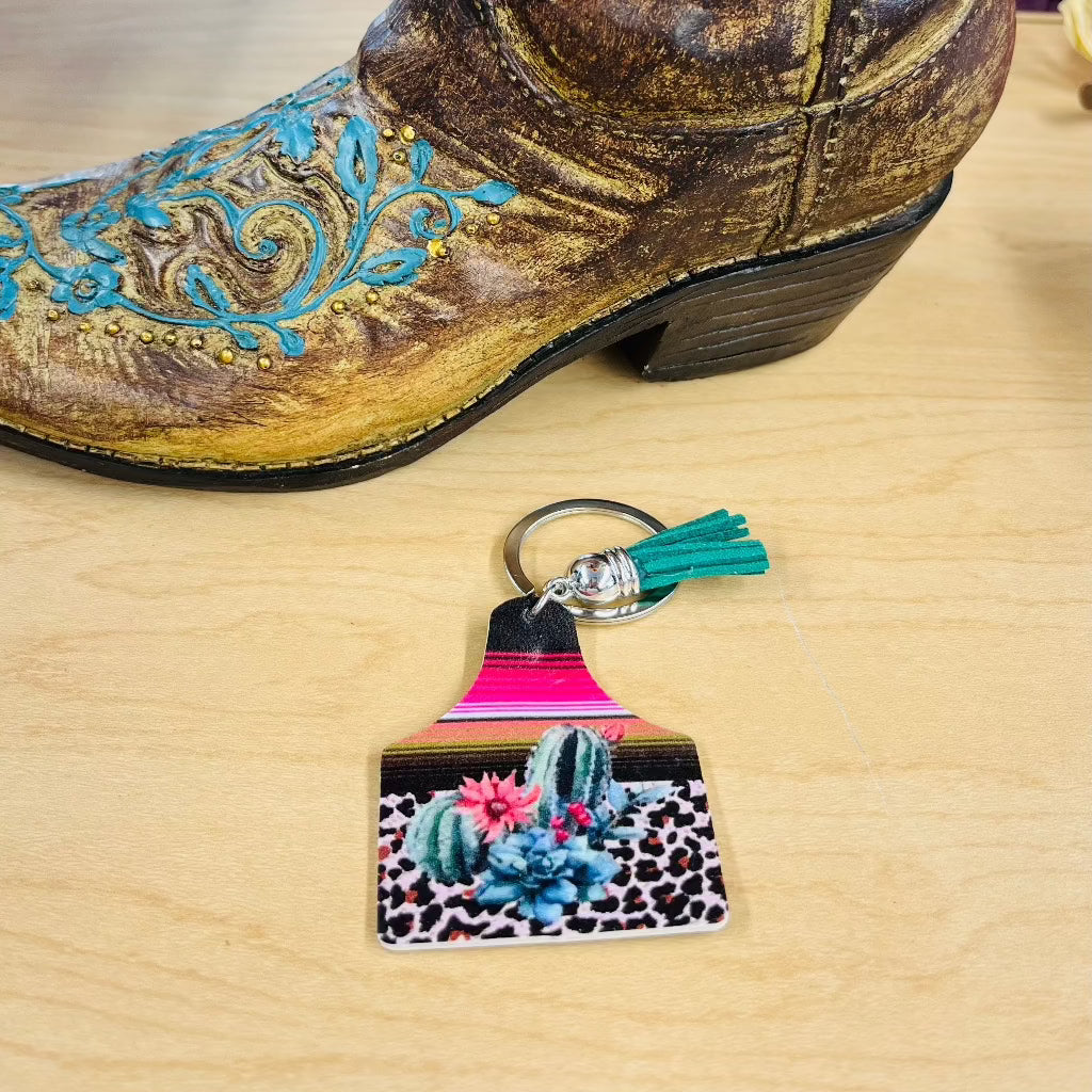 Pastoral Farm Leather Keychain