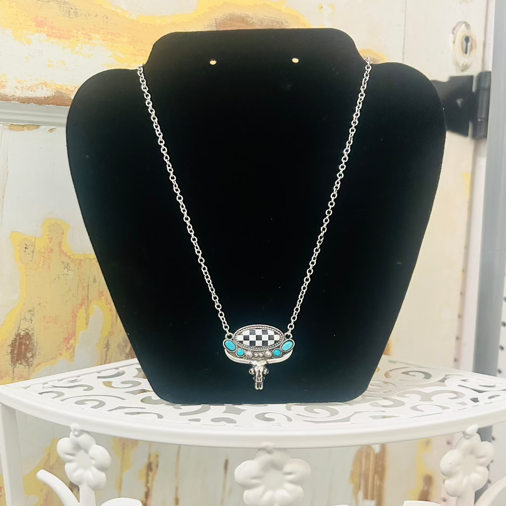 Black and White Longhorn Necklace