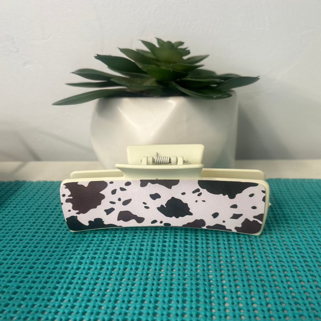 White Cow Print Hair Claw