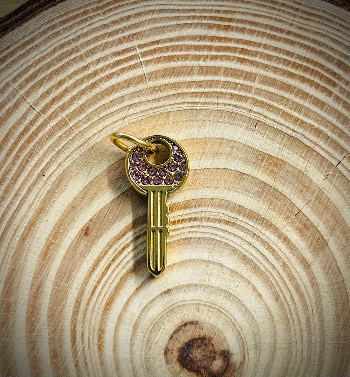 Pink Rhinestone Key Charm