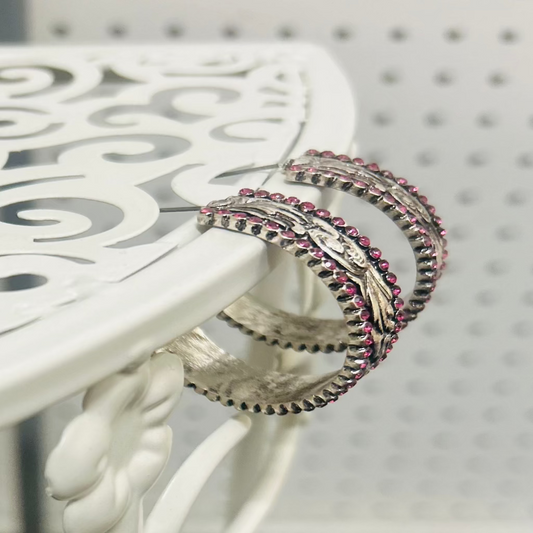 Pink Rhinestone Hoop Earrings