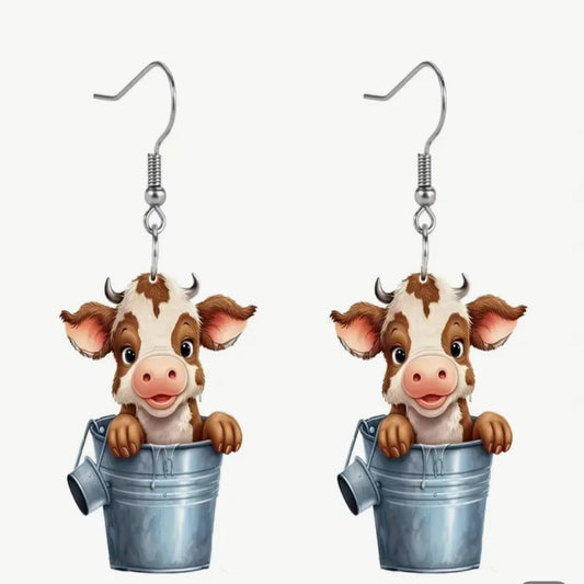 Cow In Bucket Earrings