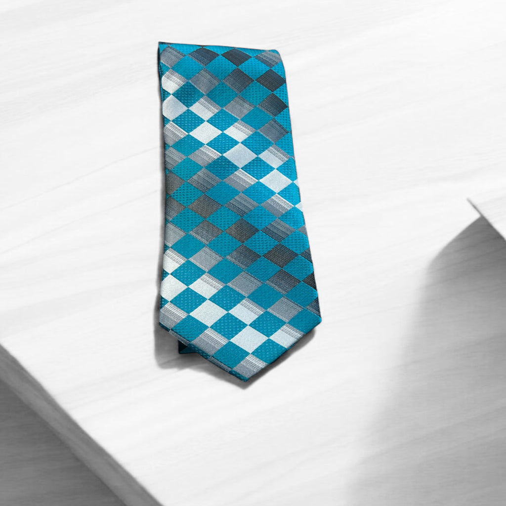 Turquoise Plaid Tie Set