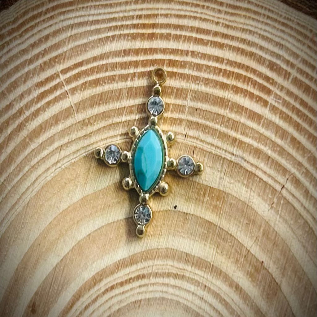 Turquoise gemstone Cross Charm