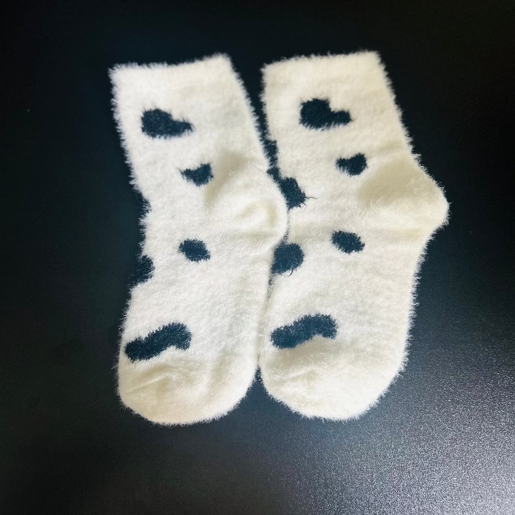 Fuzzy Cow Print Socks