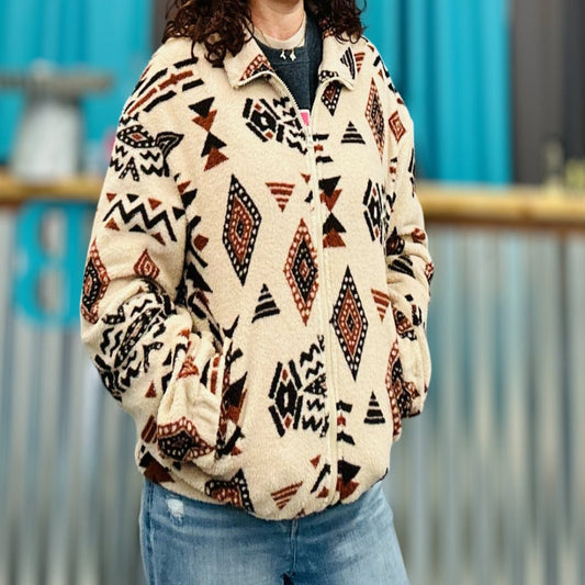 Aztec Print Fleece Jacket