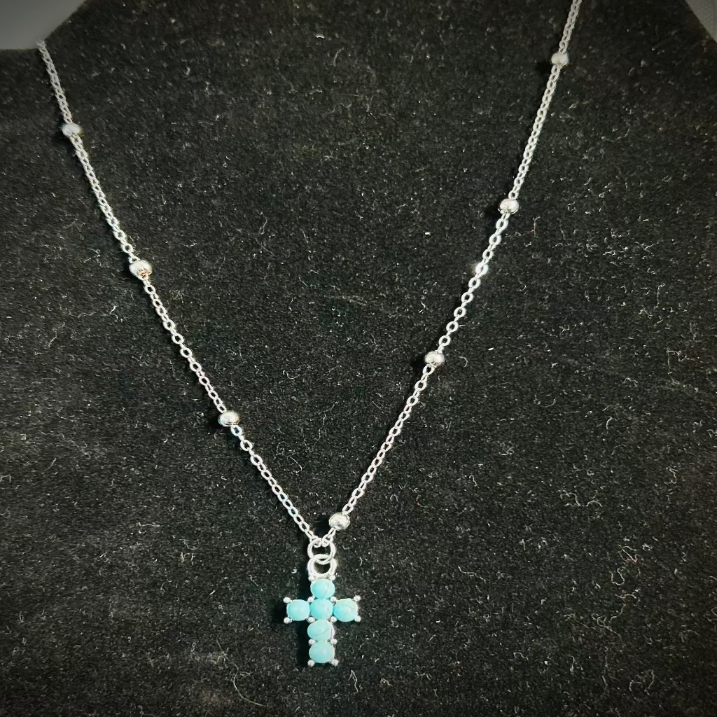 Turquoise Stud Cross Necklace