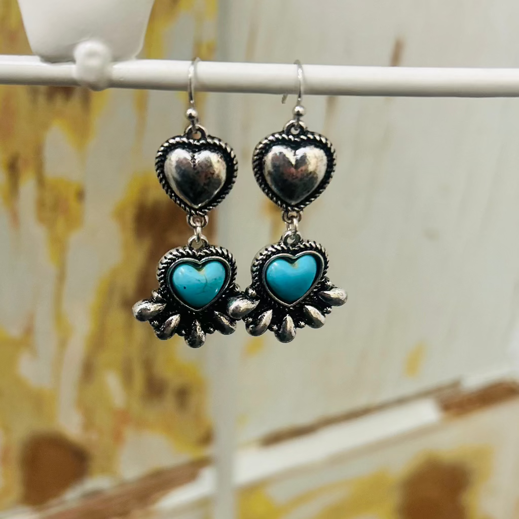 Turquoise Heart Dangle Earrings