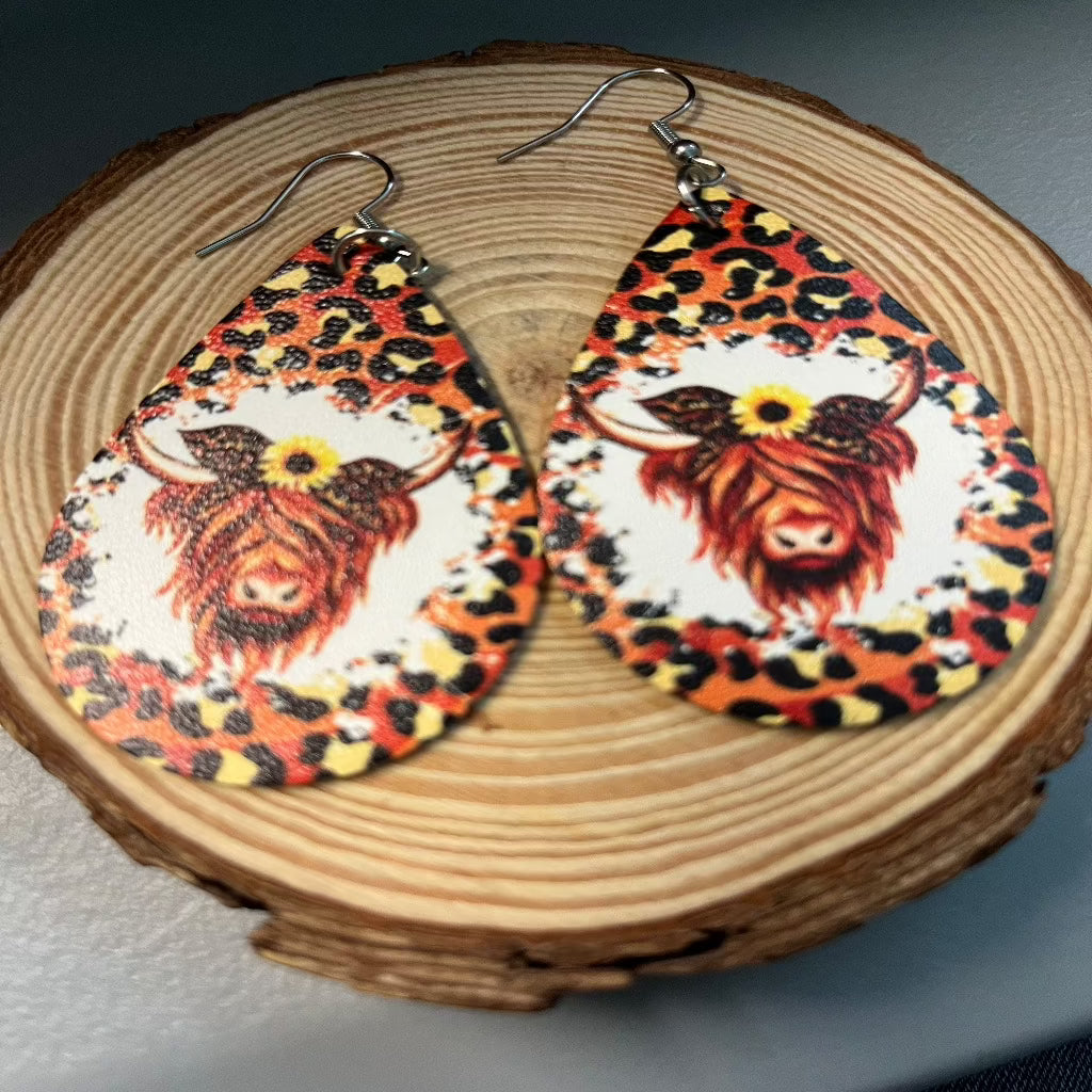  Leopard Print with Highland Cow Earrings