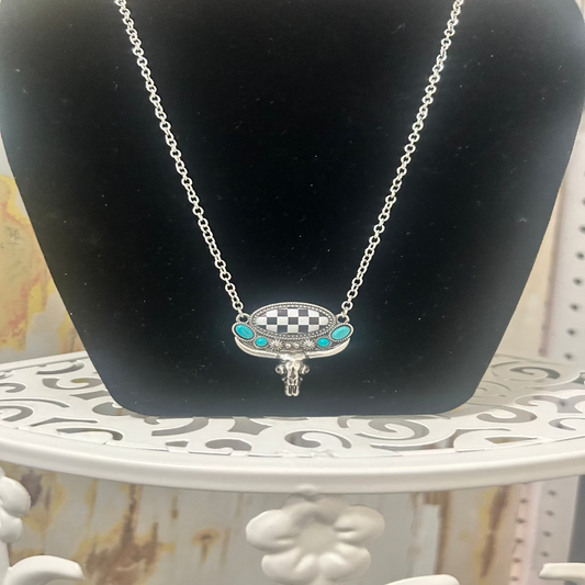 Black and White Longhorn Necklace