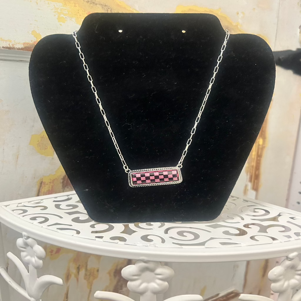 Pink Glitter Bar Necklace