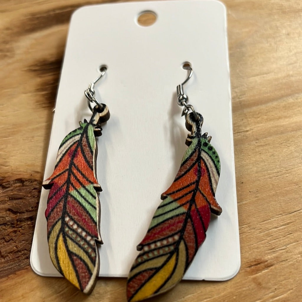 Polkadot, feather, earrings