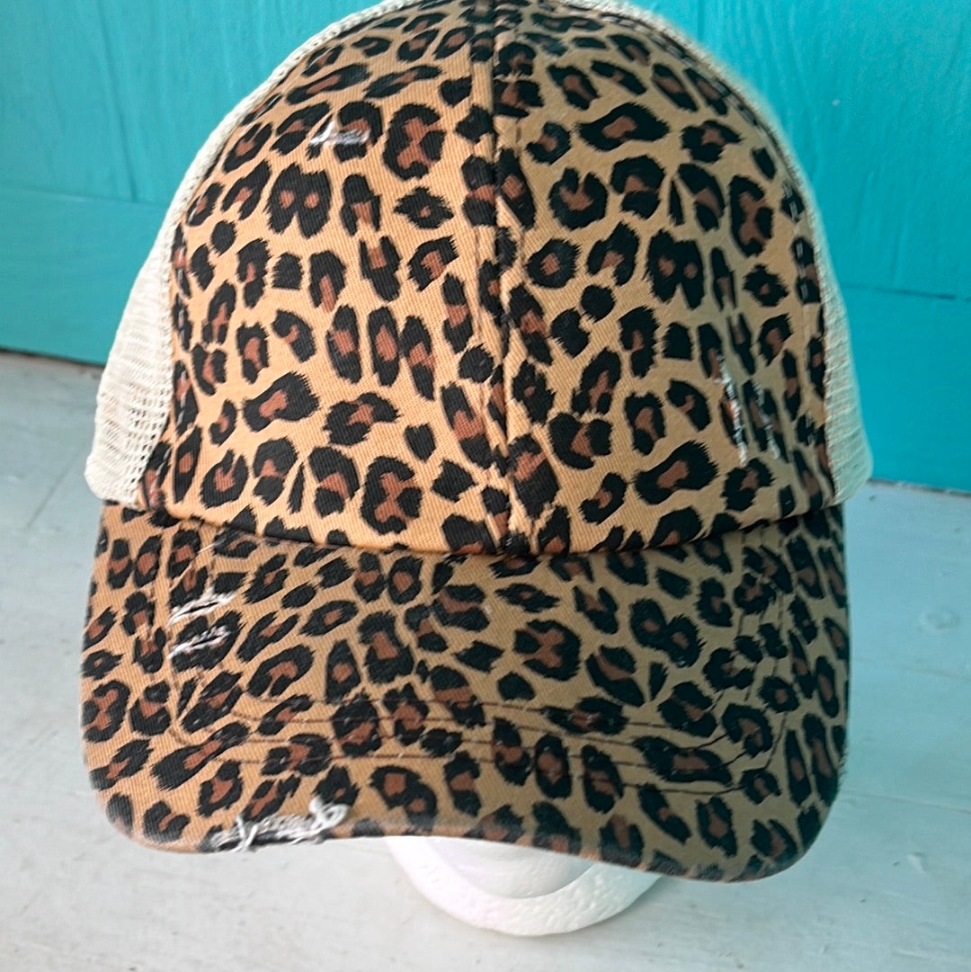 Leopard Distressed, Ponytail Cap