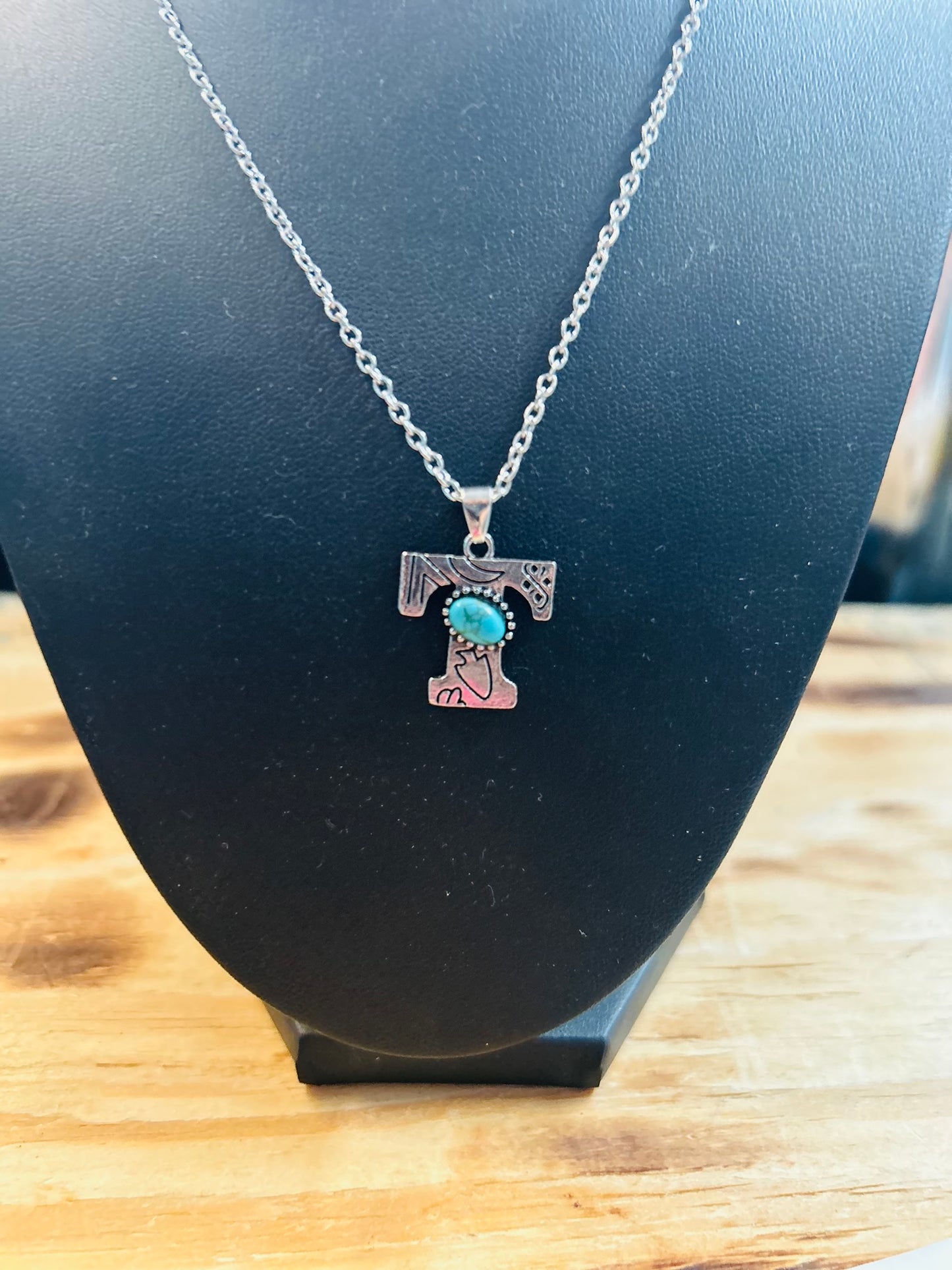 Initial Turquoise Bead Necklace
