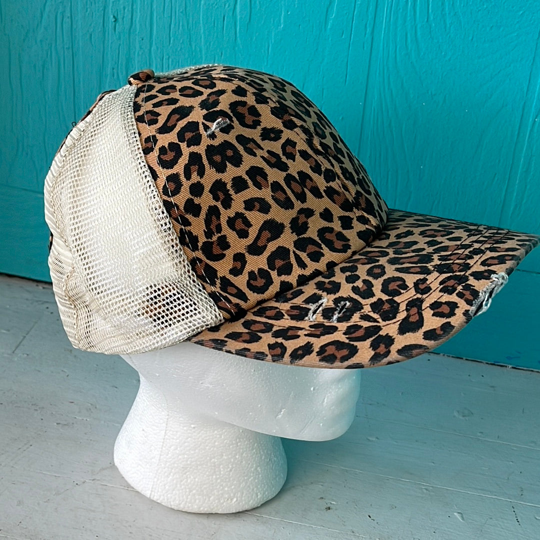Leopard Distressed, Ponytail Cap