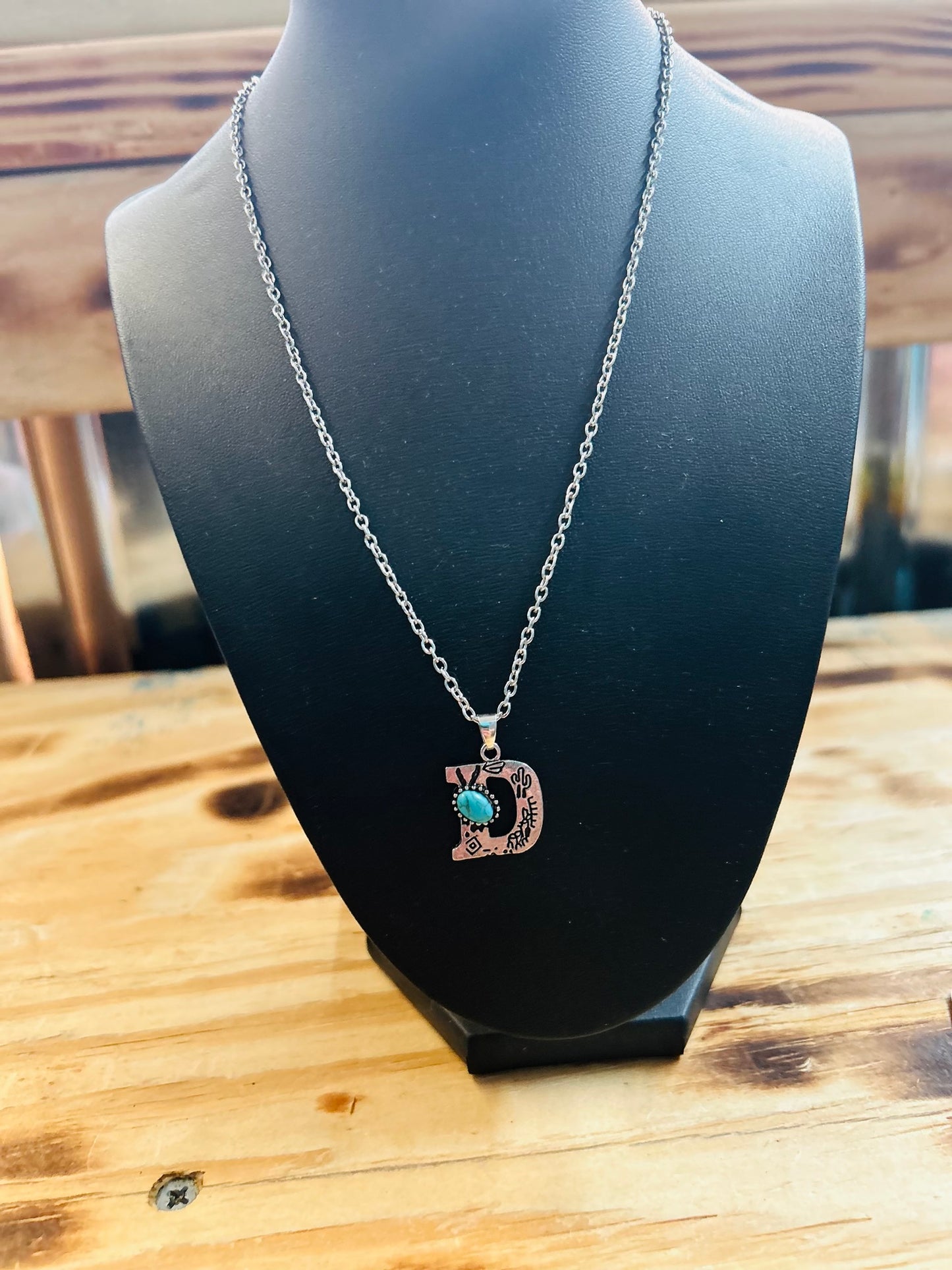 Initial Turquoise Bead Necklace