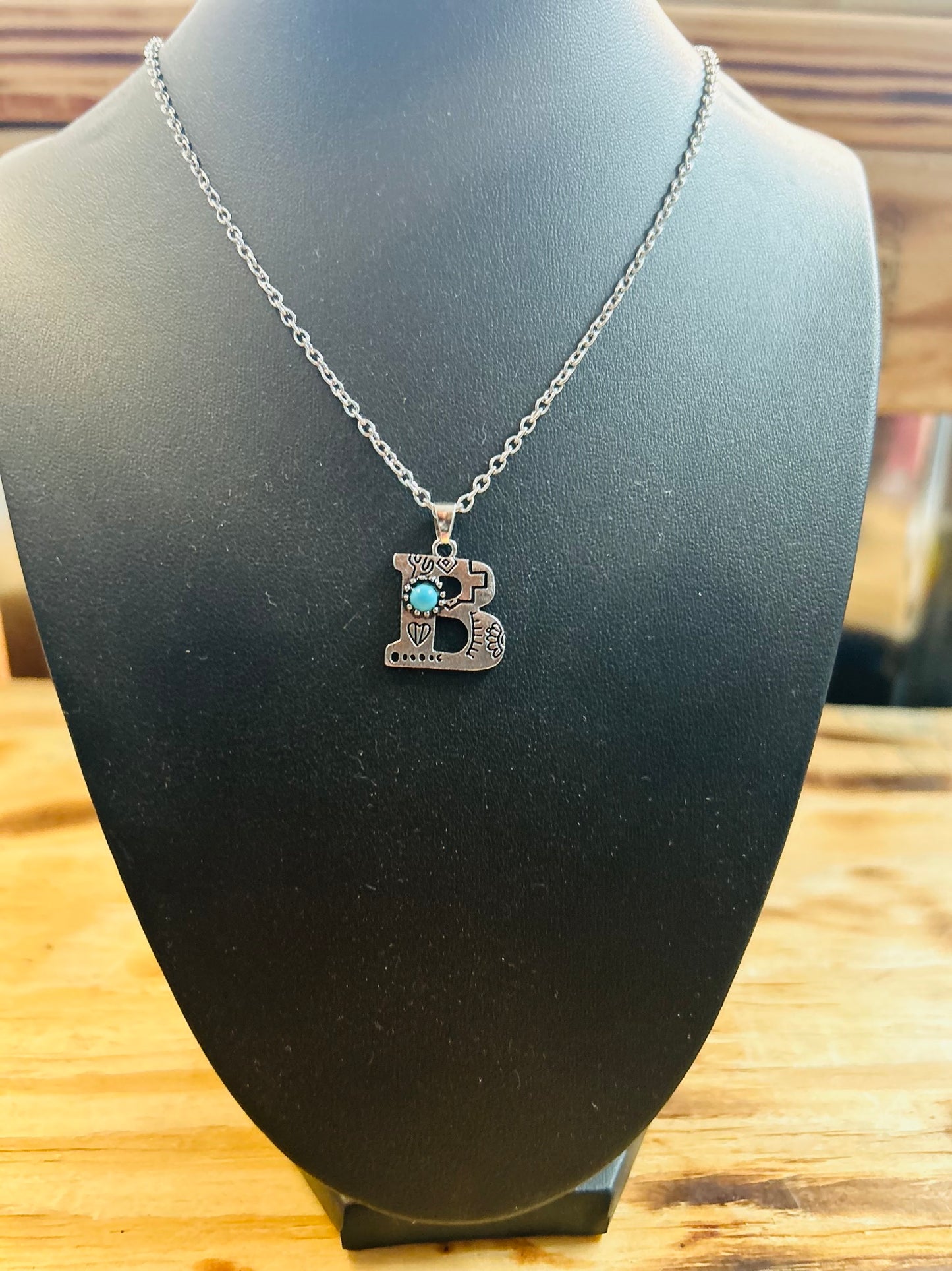 Initial Turquoise Bead Necklace