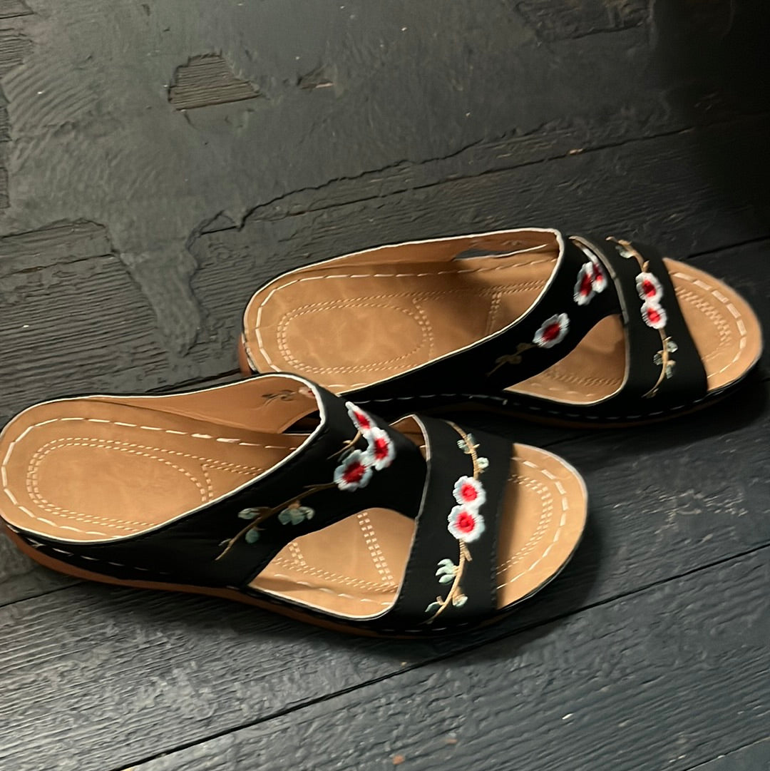 Rosie Flower Embroidered Sandals
