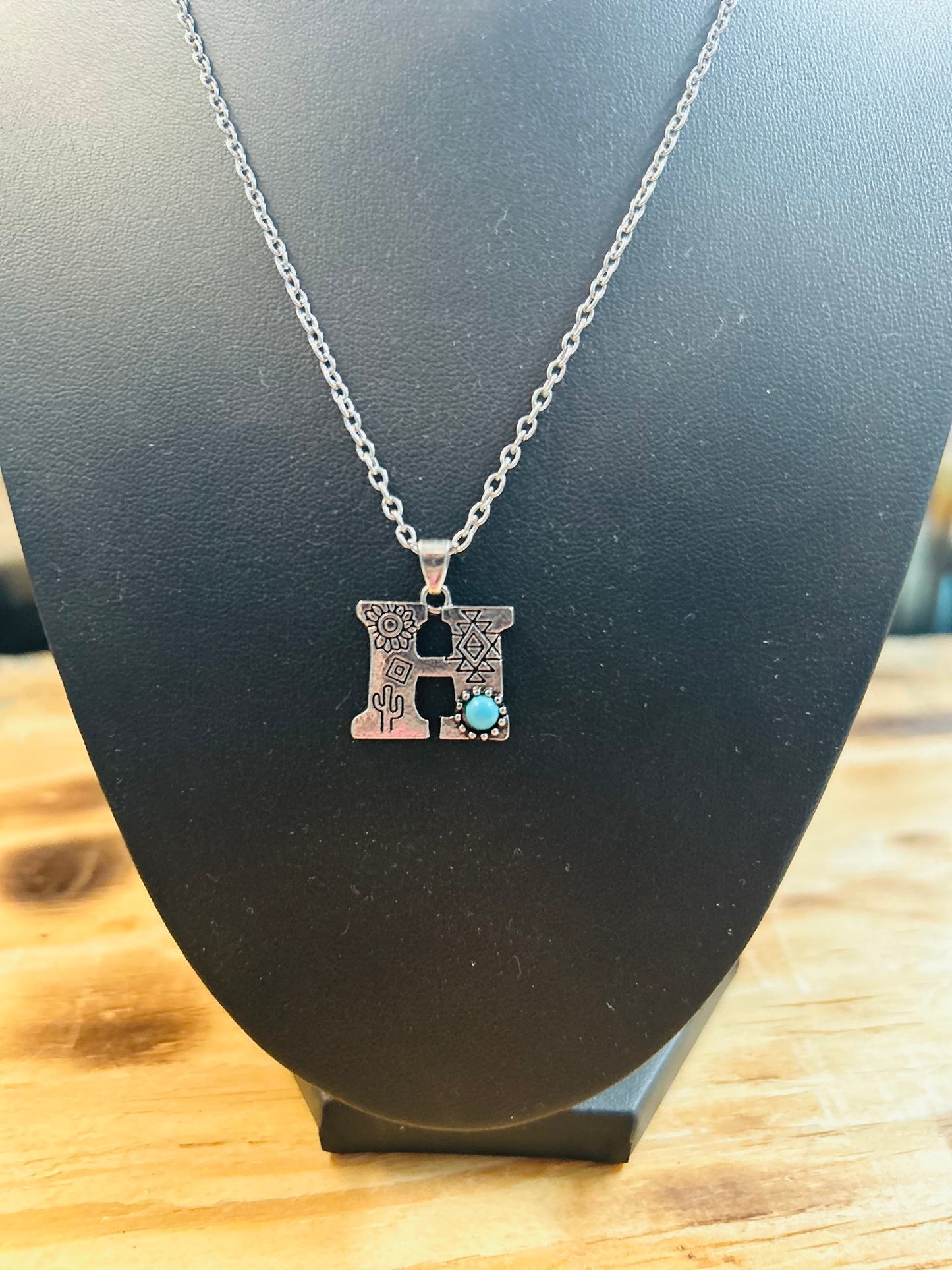 Initial Turquoise Bead Necklace
