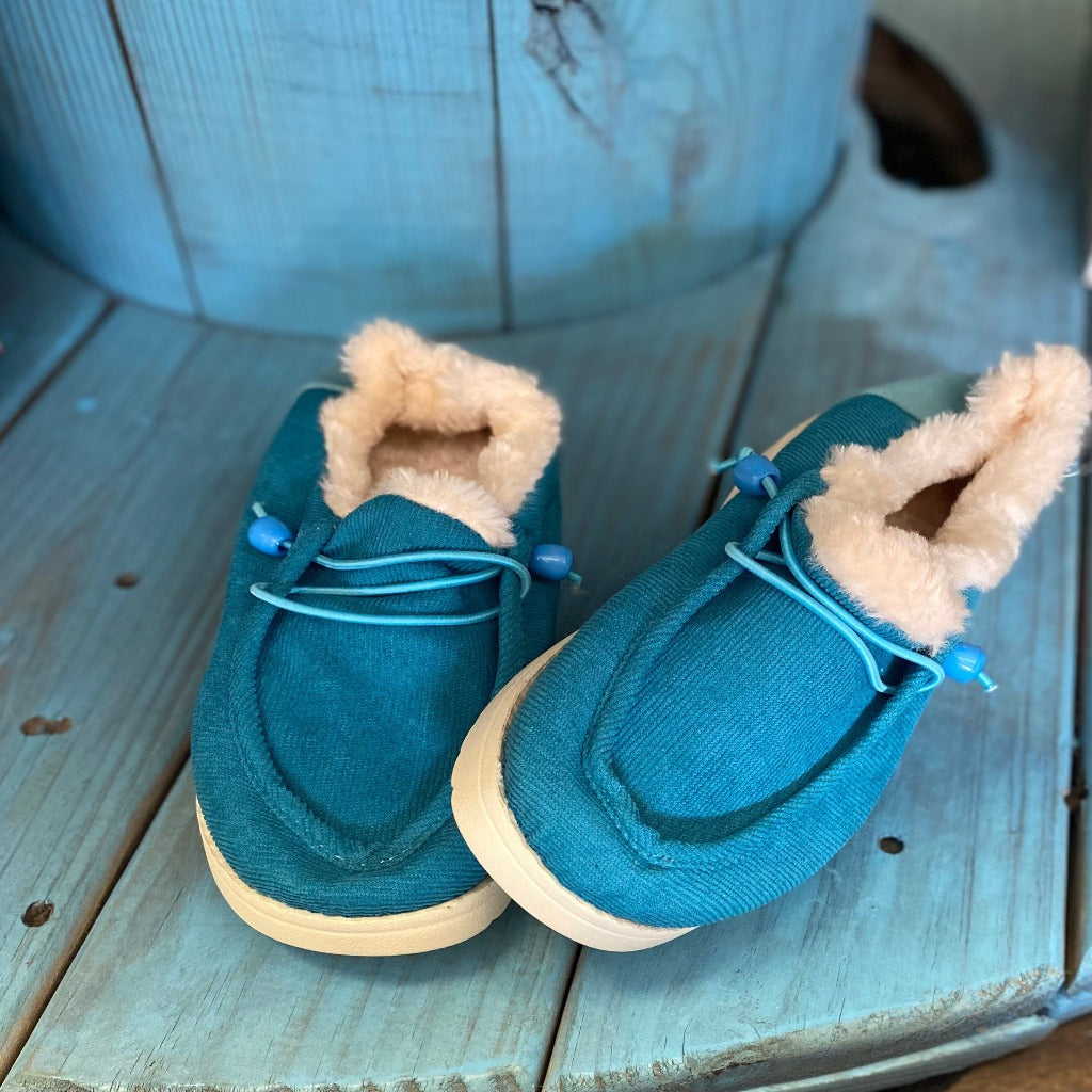 Turquoise Fur Lined Canvas Shoes