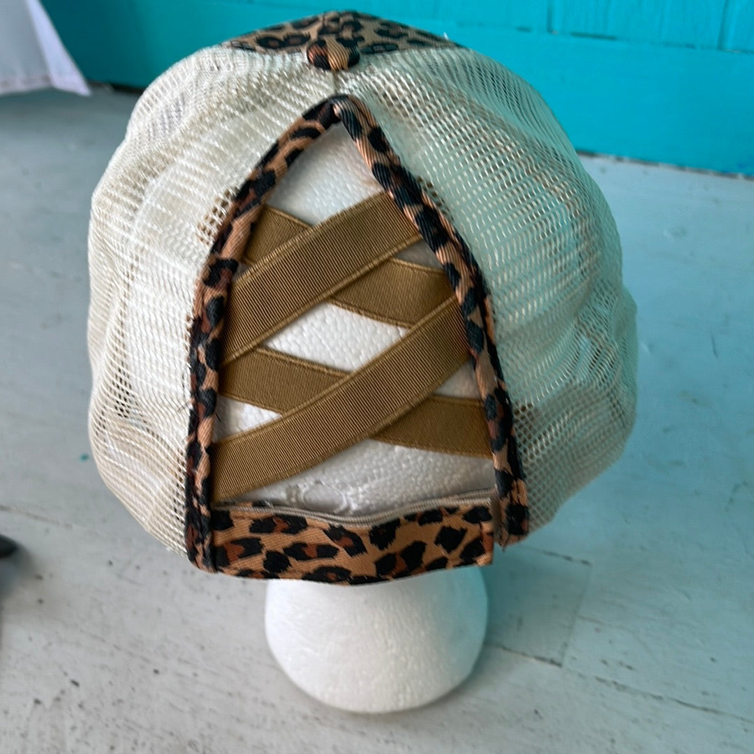 Leopard Distressed, Ponytail Cap