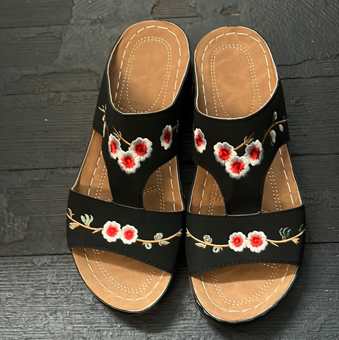 Rosie Flower Embroidered Sandals