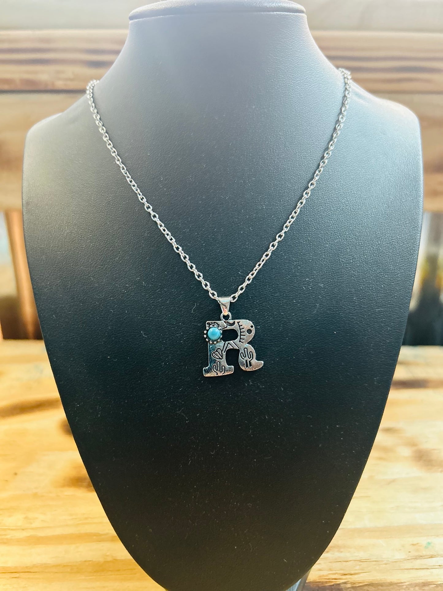 Initial Turquoise Bead Necklace