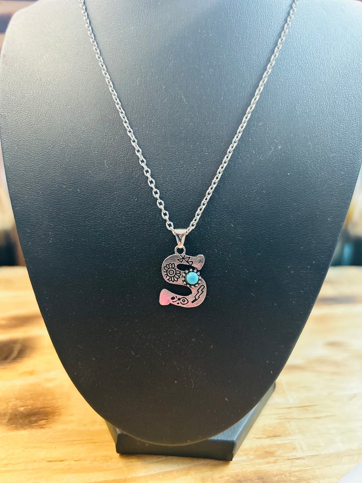 Initial Turquoise Bead Necklace