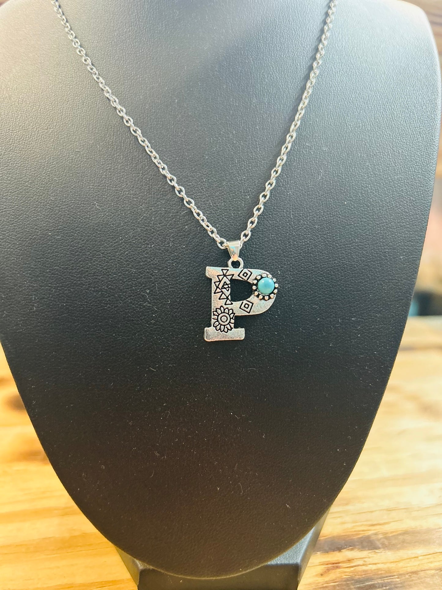 Initial Turquoise Bead Necklace