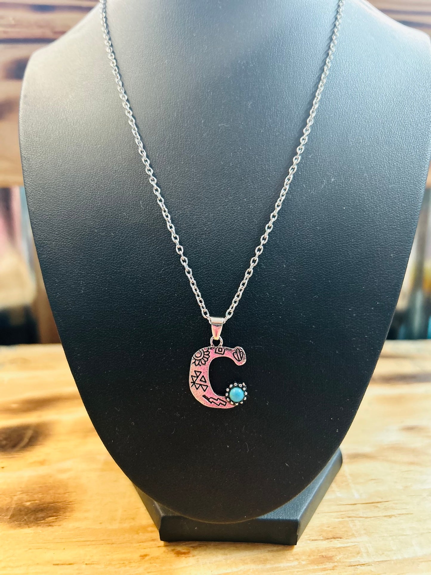 Initial Turquoise Bead Necklace