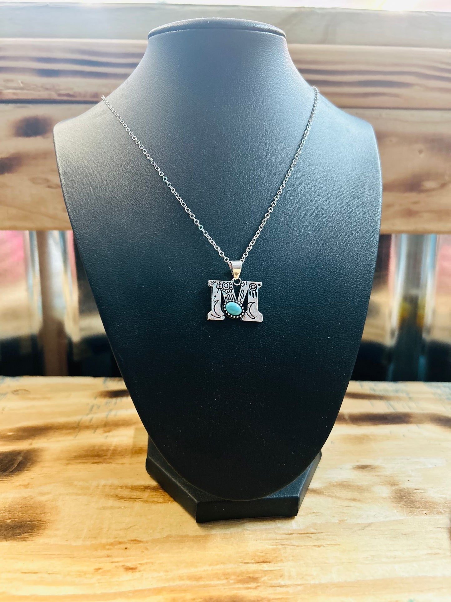 Initial Turquoise Bead Necklace