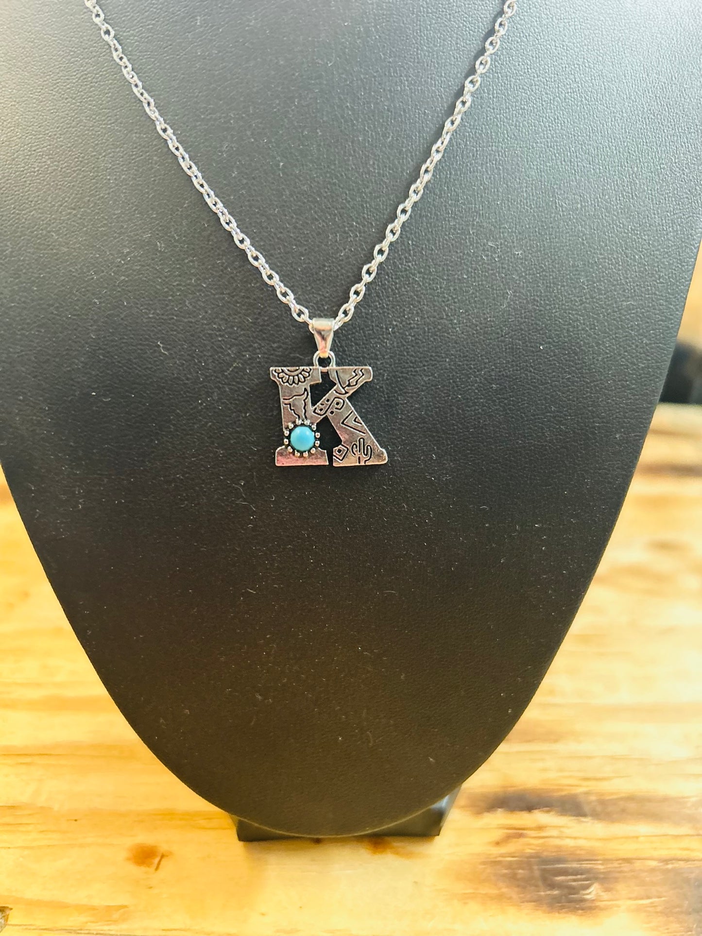 Initial Turquoise Bead Necklace