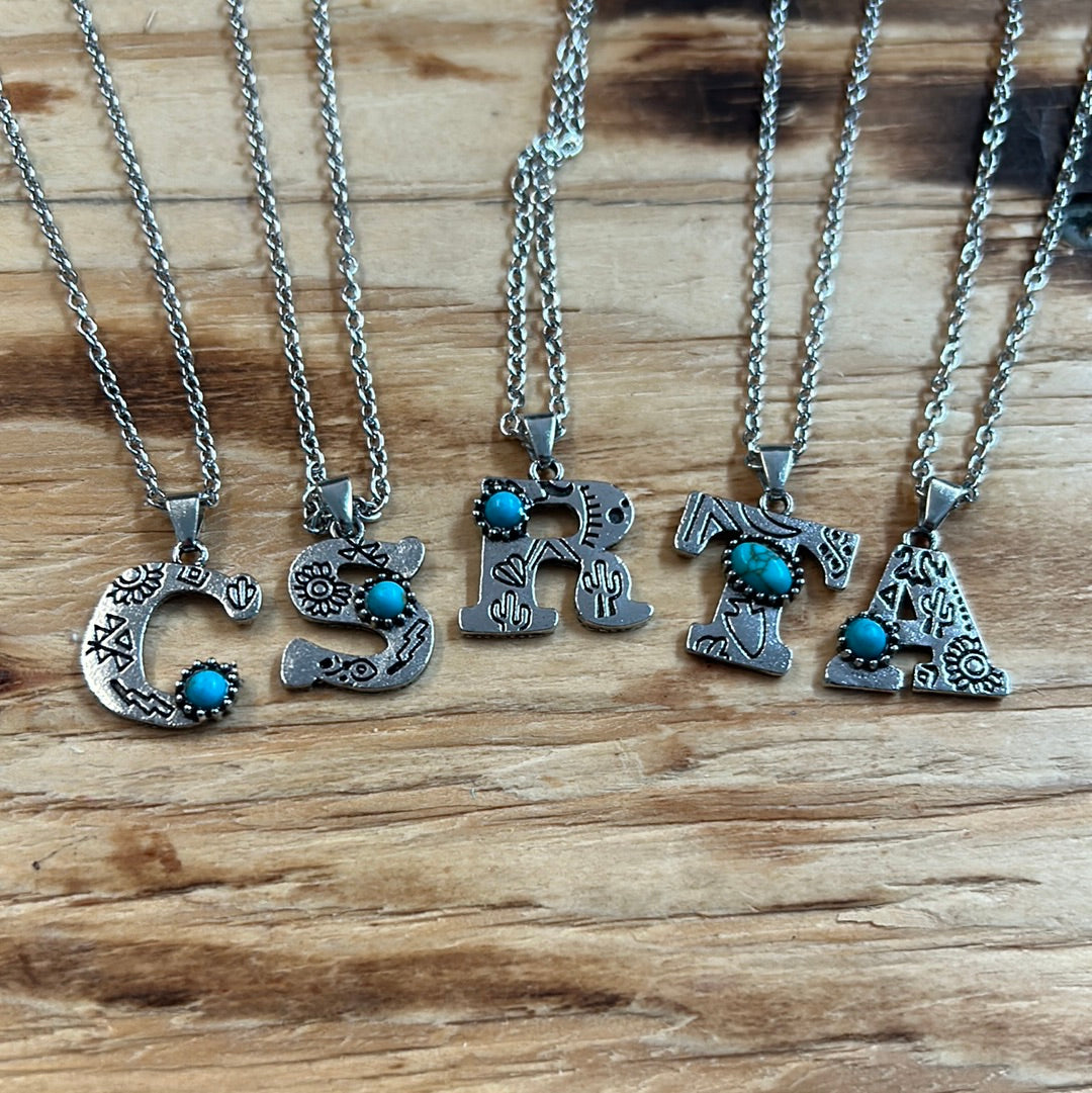 Initial Turquoise Bead Necklace