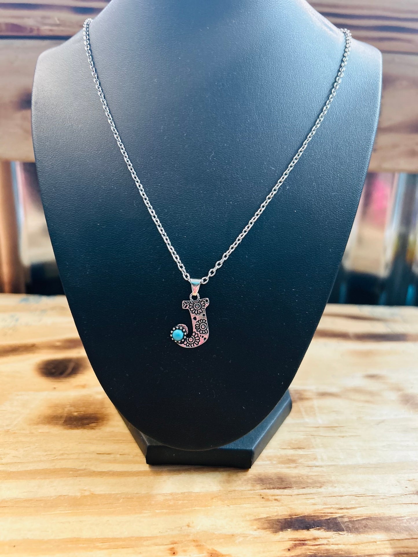 Initial Turquoise Bead Necklace