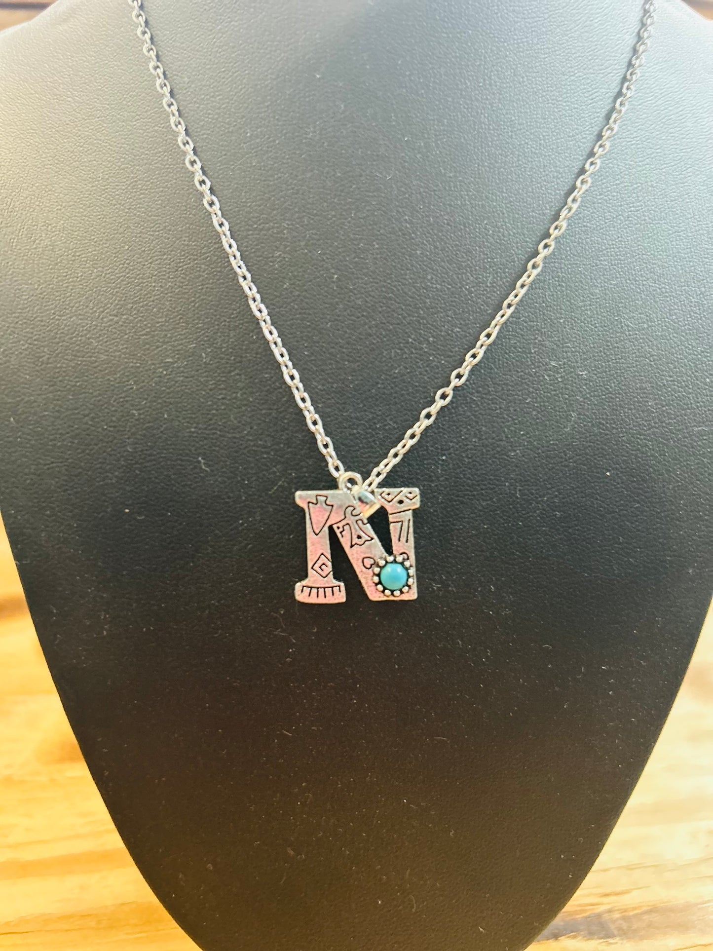 Initial Turquoise Bead Necklace