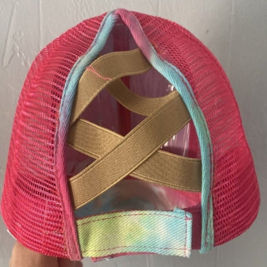 Pink Tie Dye Ponytail Hat