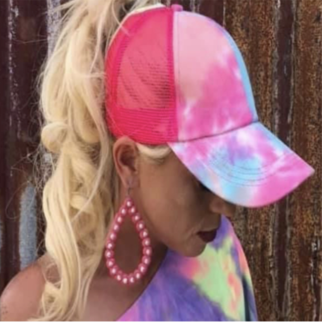 Pink Tie Dye Ponytail Hat
