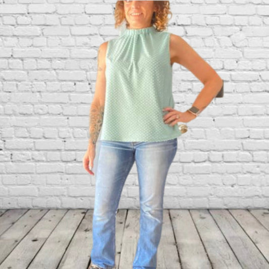Keyhole Sage Swiss Dot Top