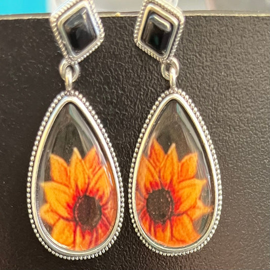 Black Sunflower Earrings