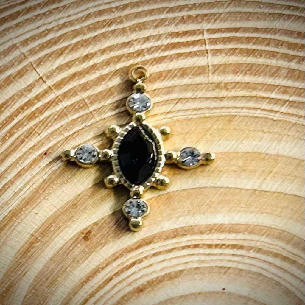 Black Gemstone Cross Charm