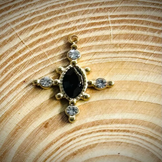 Black Gemstone Cross Charm