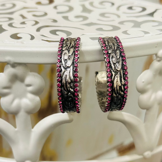 Pink Rhinestone Hoop Earrings