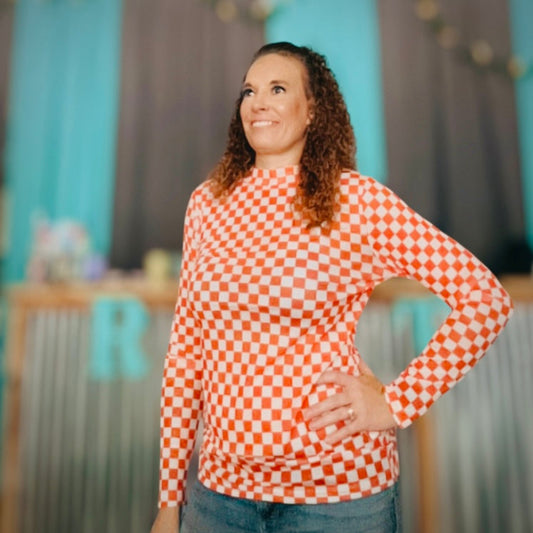 Orange Checkered Mesh Top