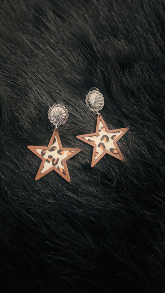 Leopard Print Star Earrings