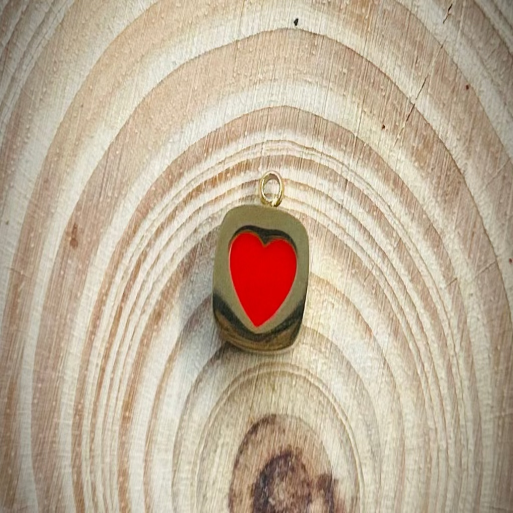 Red Square Heart Charm